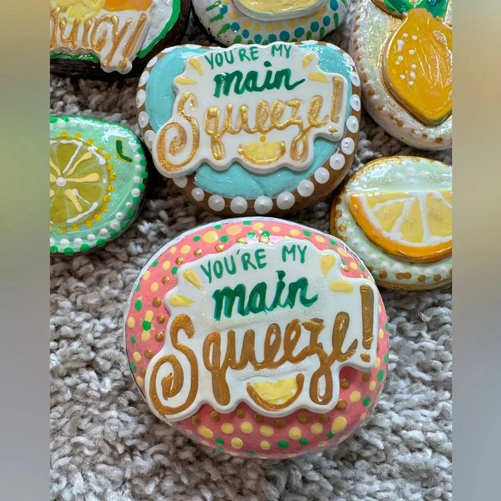 Colorful Lemonade Party Stones Handmade Painted Rocks | Lemon & Citrus Theme